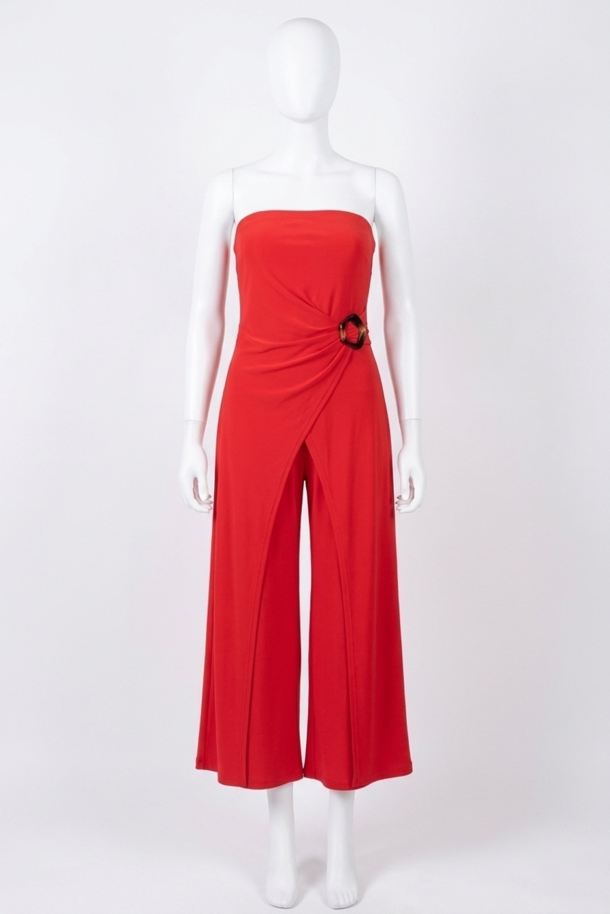 NEW JOSEPH RIBKOFF strapless wrap front cropped jumpsuit in radiant red